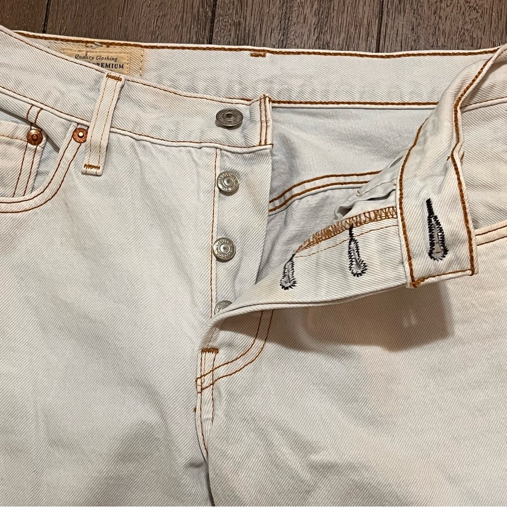 Levi’s Premium 501 White Wash Jeans 25x30 Straight Leg Big E Vintage 90s Denim - Picture 10 of 13